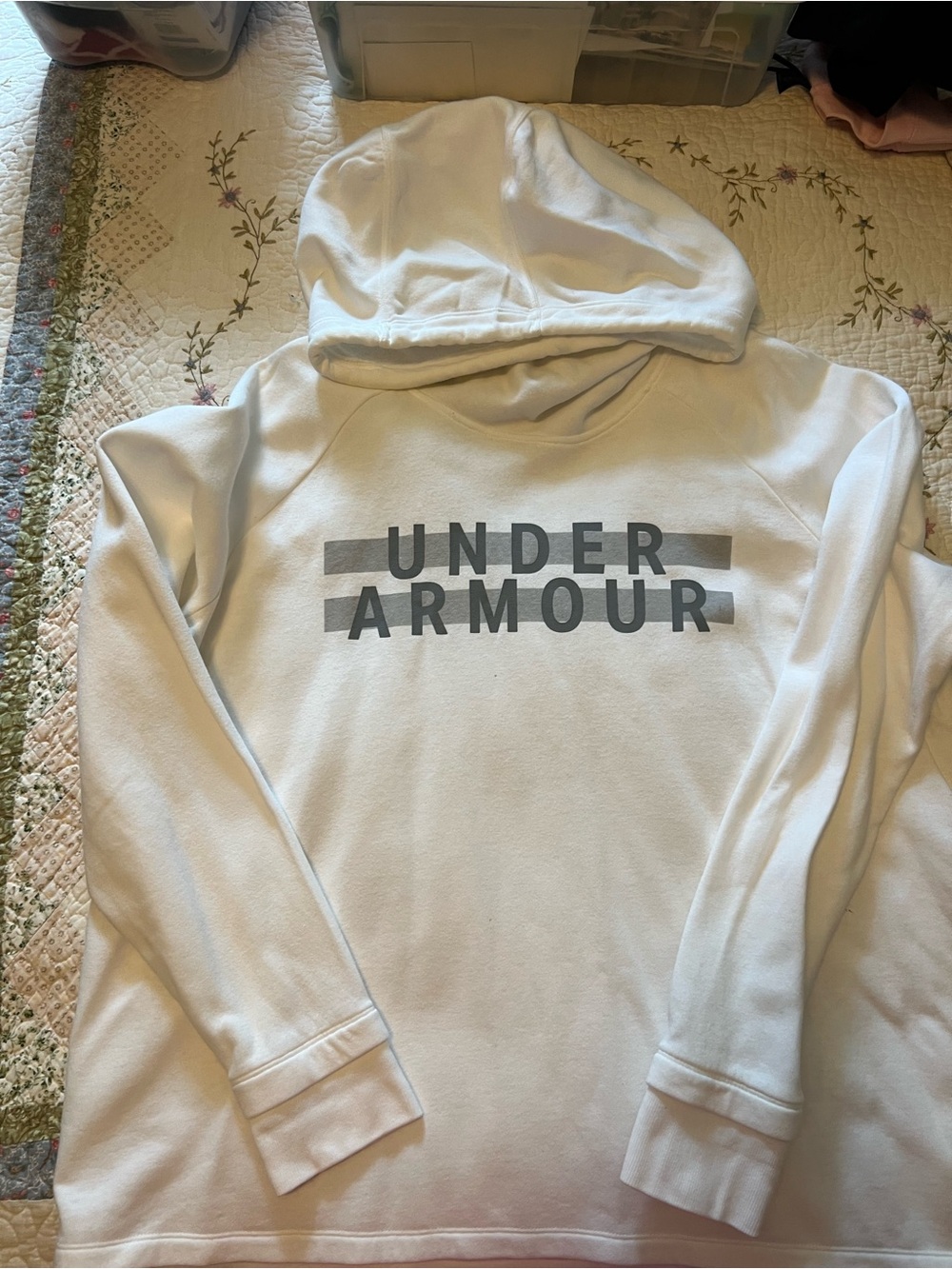 Under Armour White Hooded Zip-Up Sweatshirt with Grey Logo